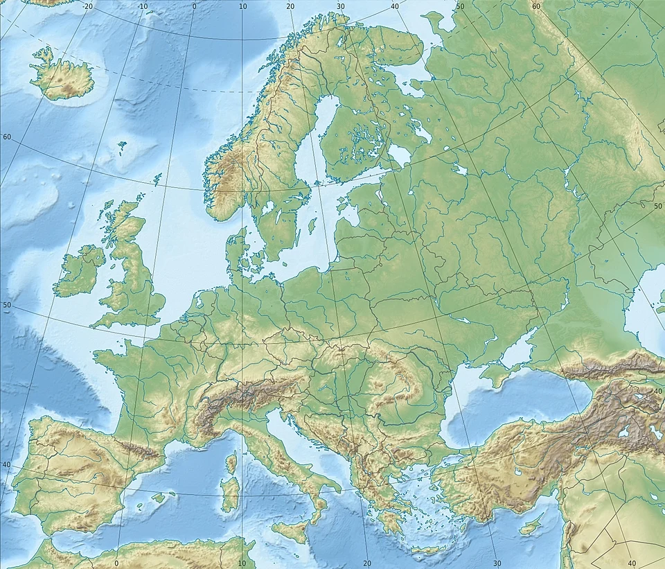 Physical map of Europe