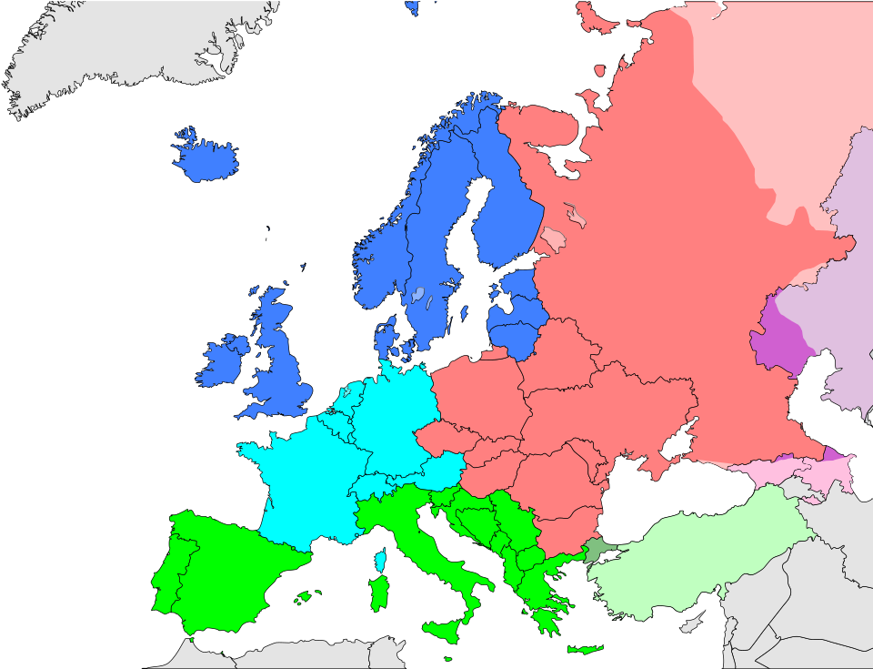 1. Southern Europe (marked in green)